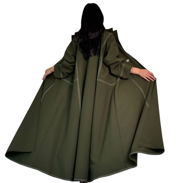 LN150 Olive Green Double-Breasted Long Trench Coat