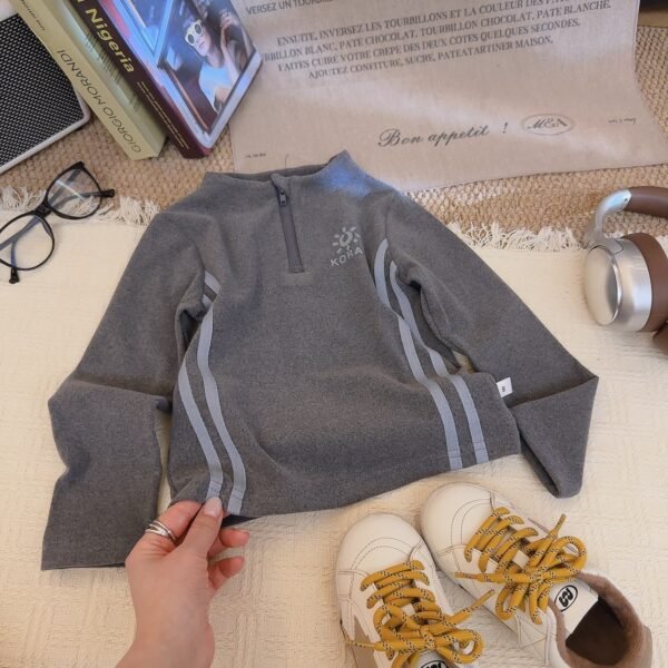 Kids Half-Zip Stand Collar Patchwork Sweatshirt