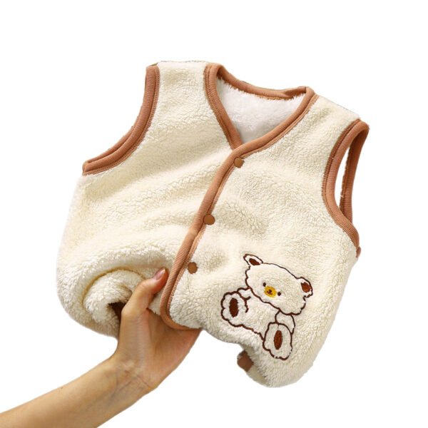 Kids Lamb Fleece Vest with Embroidered Bear and Snap Buttons