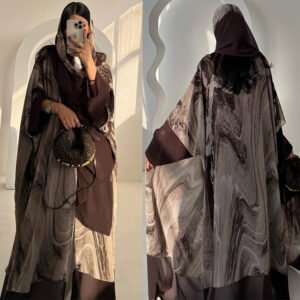 LN222 Cardigan patchwork imprimé encre motif marbre avec manches chauve-souris