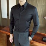 French collar white shirt men's long sleeve spring and autumn business leisure banquet new high-end white shirt men
