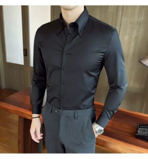 French collar white shirt men's long sleeve spring and autumn business leisure banquet new high-end white shirt men