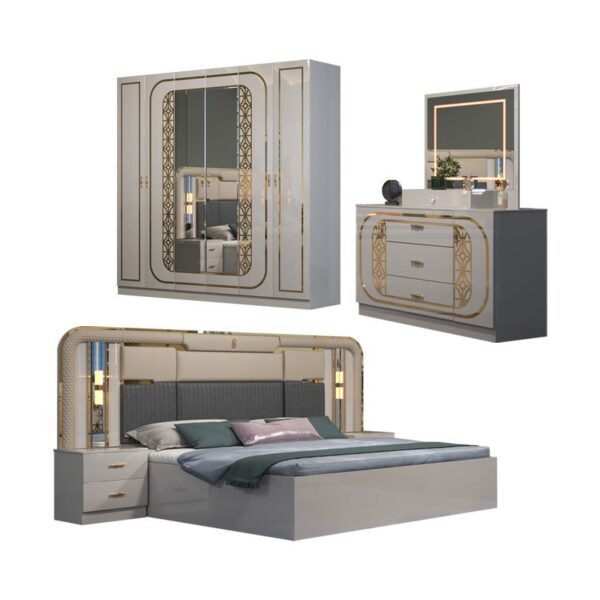 6-Piece Luxury Bedroom Suite - Ivory Bed, Wardrobe, Dressing Table & Chest
