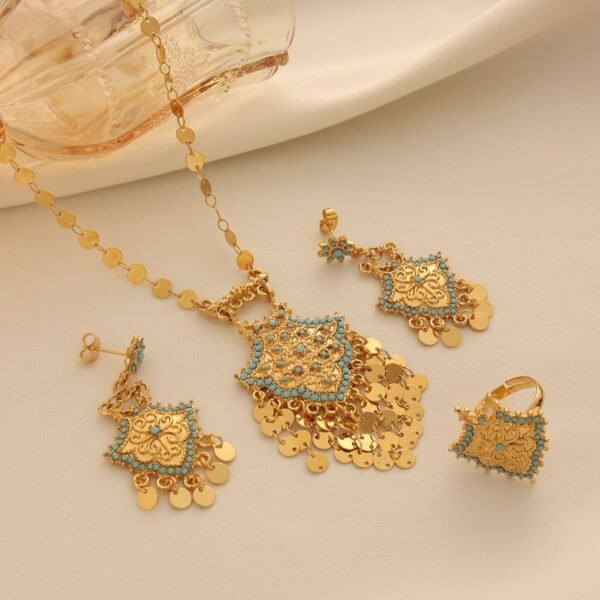 Dubai Hollow Texture Jewelry Necklace Set Middle Eastern Gold-Plated Tassel Bridal