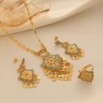 Xinjiang Jewelry Set, Gold-Plated Earrings, Necklace, Ethnic Style Three-Piece Set with Ring