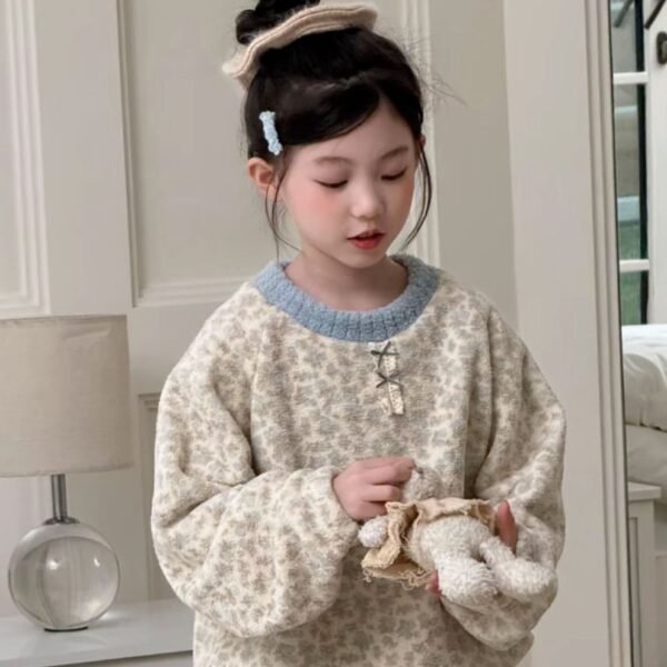 Girls' Pajamas Autumn Winter Thickened Fleece-Lined Floral Home Wear