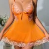Cross-Border Foreign Trade European and American New Sexy Lingerie Sexy Women's Lace Mesh Bow Pajamas Sexy Suit