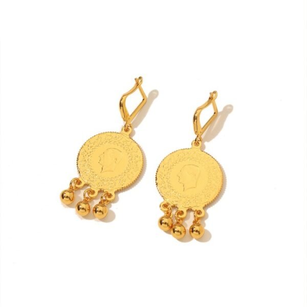 Turkish Vintage Gold Coin Tassel Earrings, Ethnic Style, Exaggerated Gold Coin Drop Earrings 5 Turkish Vintage Gold Coin Tassel Earrings, Ethnic Style, Exaggerated Gold Coin Drop Earrings