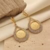 Gold-Plated Coin Earrings, Rice Flower Coin with Diamonds, Ethnic Style