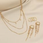 Brass Gold-Plated Pressed Sheet Necklace Chain Three-Piece Set with Ring