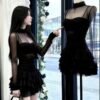Light Luxury Style Mesh Patchwork Long-Sleeved High-Neck Cake Dress - Women's High-End French-Style Banquet Dress