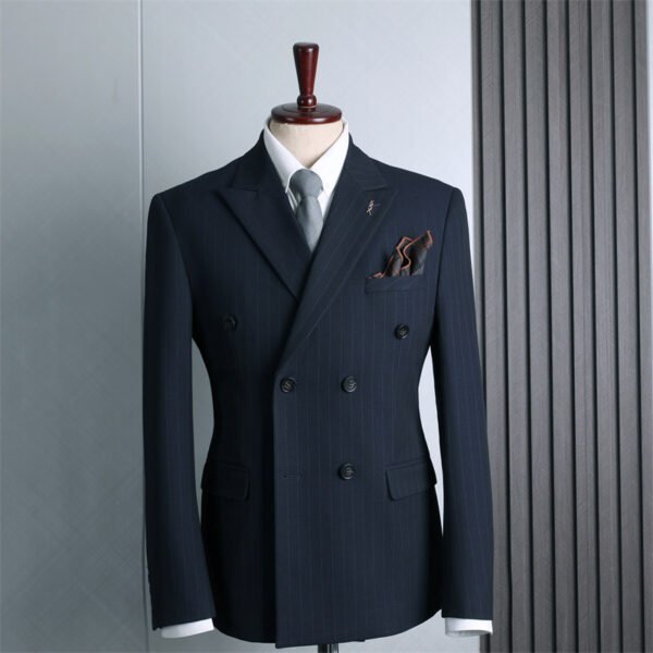 Premium Blue (One Piece Suit) Blue Double-Breasted Suit Men's Formal British Fashion Wedding Groomsman Suit Business Casual Suit Men's Clothing