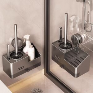 Wall Mounted Toilet Brush Set – Suction Holder with Drip Tray
