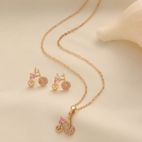 Copper Gold-Plated Zircon Bicycle Necklace Clavicle Chain Set