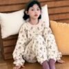 Girls' Pajamas Autumn Winter Thickened Fleece-Lined Floral Home Wear