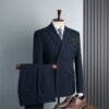 Premium Blue (Suit Vest Pants) Blue Double-Breasted Suit Men's Formal British Fashion Wedding Groomsman Suit Business Casual Suit Men's Clothing