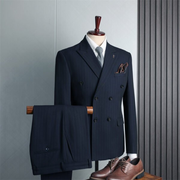 Premium Blue (Suit Vest Pants) Blue Double-Breasted Suit Men's Formal British Fashion Wedding Groomsman Suit Business Casual Suit Men's Clothing