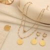 French Retro Fashion Coin Badge Pendant Necklace Set Gold-Plated
