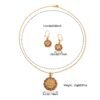 Retro Ethnic Round Pendant Necklace Gold Choker Elegant Earrings Set