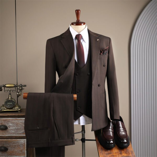 2025 Autumn and Winter Suit Men's High-End Double-Breasted Striped Suit Men's Suit Casual Groom's Wedding Dress