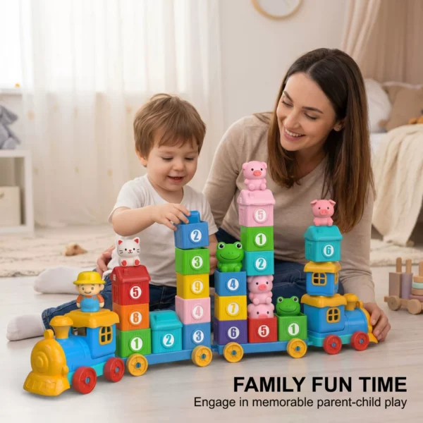 Farm Animal Digital Building Block Train Toy with Finger Puppets