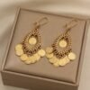 Bohemian K-Gold Plated Peacock Earrings, Coin Tassel Wind Chime Earrings
