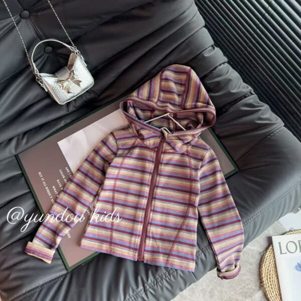 O1CN015eYS6u1CSEPnLHkPN_2218561860079-0-cib Girls Rainbow Hooded Top - Long Sleeve Striped Zip Hoodie, Korean Style