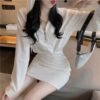 Hooded Sweater Hip Skirt Waist Slimming Base All-match Korean Style Dress