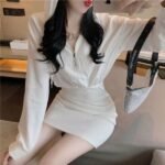 Hooded Sweater Hip Skirt Waist Slimming Base All-match Korean Style Dress