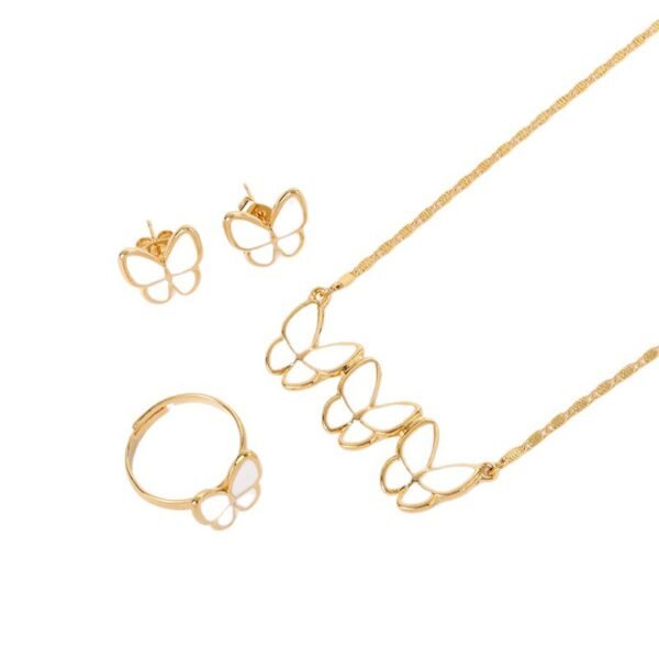 Little Butterfly Necklace Earrings Ring Three-Piece Set Fashionable Simple