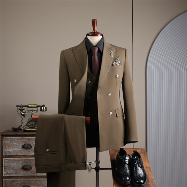 Double Row Brown Suit Men's Business Groom Wedding Dress Groomsmen Slim Suit