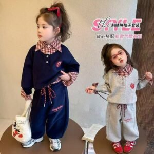 Girls Polo Sweatshirt and Sweatpants Two-Piece Set