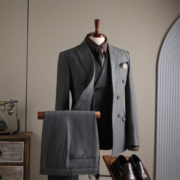 Double Row Plaid Suit Men's Business Formal Groomsman Wedding Groom Suit Jacket