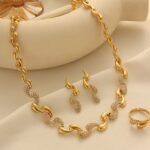 European and American Gold Water Drop-Shaped Alloy Necklace Three-Piece Set, Middle Eastern Jewelry Set