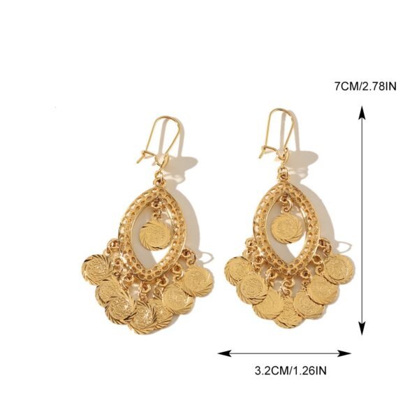 Bohemian Coin Wind Chime Ethnic Tassel Gold-Plated Peacock Earrings