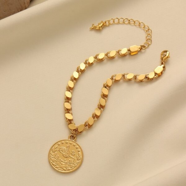 Vintage 24K Gold-Plated Bracelet Middle Eastern Ethnic Gold Coin Handmade Chain