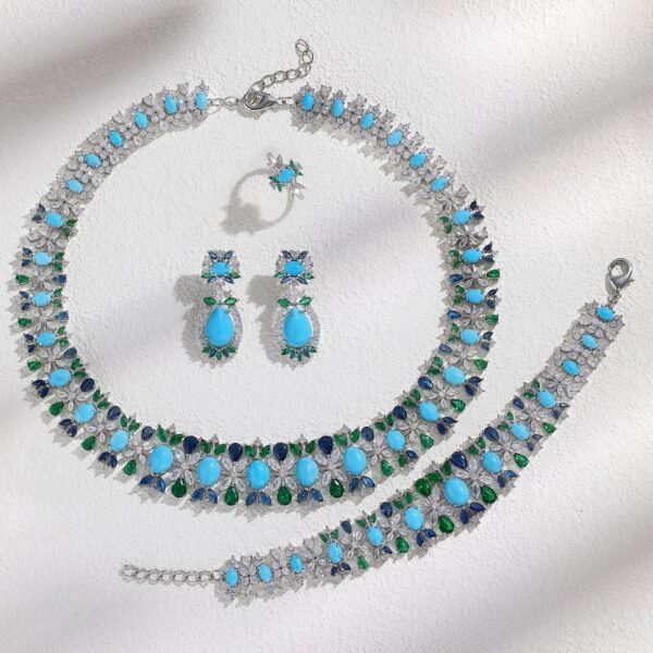 O1CN016dkx5n2HKVt3NtPcS_2218095789132-0-cib Dubai Style Bridal Jewellery 4-Piece Set - Necklace, Earrings and Ring