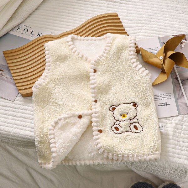 Kids Lamb Fleece Vest with Embroidered Bear and Snap Buttons
