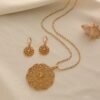 Cross-Border Gold Hollow Garland Round Pendant Necklace Twist Chain Earrings Set