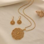 Cross-Border Gold Hollow Garland Round Pendant Necklace Twist Chain Earrings Set