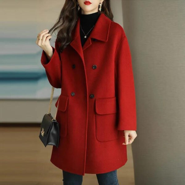 Artistic Wool Blend Coat - Korean Style Slim Fit Mid-Length Retro Overcoat