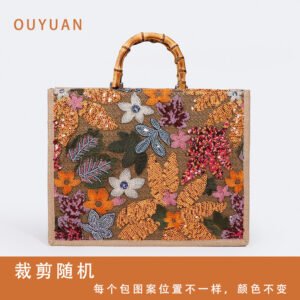 Bamboo-Handle Woven Tote — Large Capacity Straw Bag