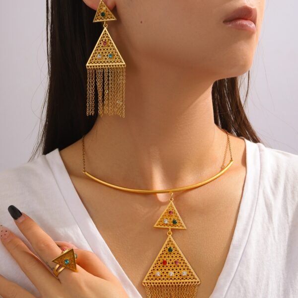 Middle Eastern Ethnic Necklace Set with Gold Tassel Earrings Clavicle Chain 1 Middle Eastern Ethnic Necklace Set with Gold Tassel Earrings Clavicle Chain