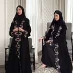 LN275 Black Long Dress Embroidered Lace Patchwork Cardigan