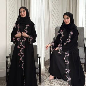 LN275 كارديجان أسود طويل فستان مطرز بالدانتيل