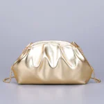 Gold Pleated Chain Shoulder Bag, Light Luxury Evening Bag, Women's Fashionable Crossbody Bag, High-End Niche Design, Cross-Border