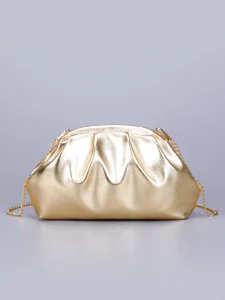 Gold Pleated Chain Shoulder Bag, Light Luxury Evening Bag, Women’s Fashionable Crossbody Bag, High-End Niche Design, Cross-Border