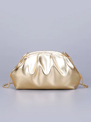 Gold Pleated Chain Shoulder Bag, Light Luxury Evening Bag, Women's Fashionable Crossbody Bag, High-End Niche Design, Cross-Border