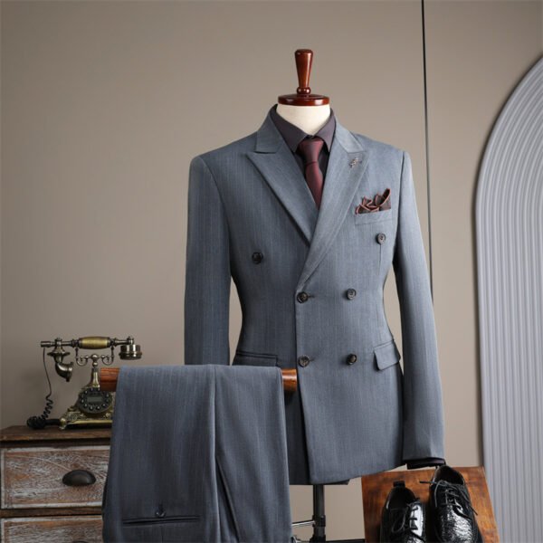 Double Breasted Striped Suit Men's Business Slim Formal Wear Bridegroom Wedding Dress