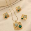 Middle Eastern Irregular Square Diamond-Encrusted Pendant Necklace Set with Earrings